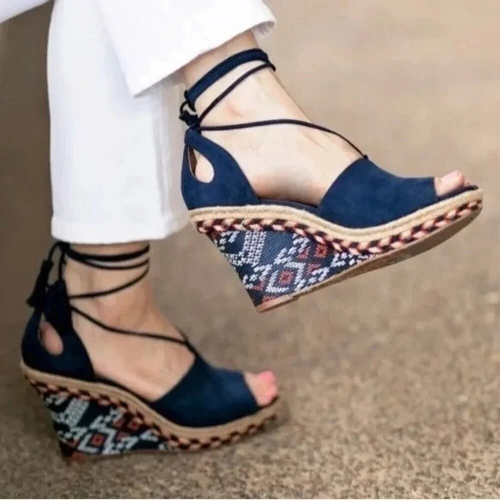 Cabi Women's Isla Wedge Espadrilles Ankle Wrap Sandals #6001 Size 9.5